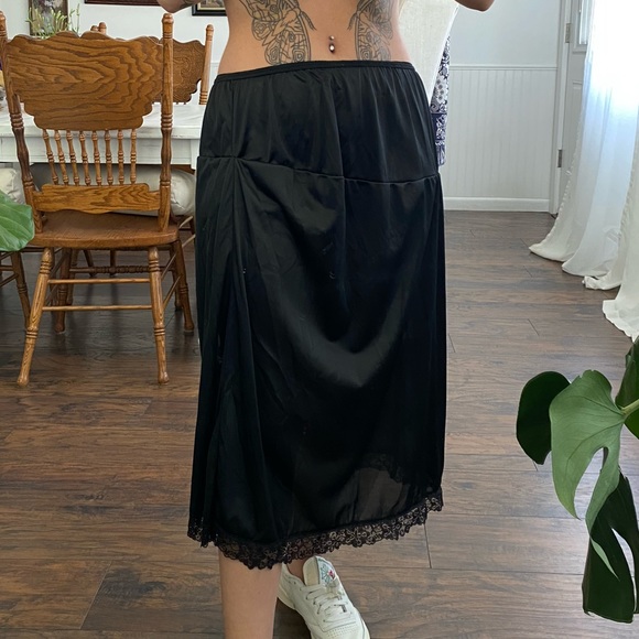 Vintage Skirts Vintage High Slit Black Midi Slip Skirt Poshmark